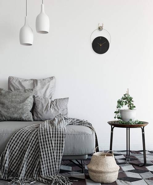 Horloge murale design Halo à bois Noir - Bois manufacturé - Métal - 45 x 65 x 2 cm