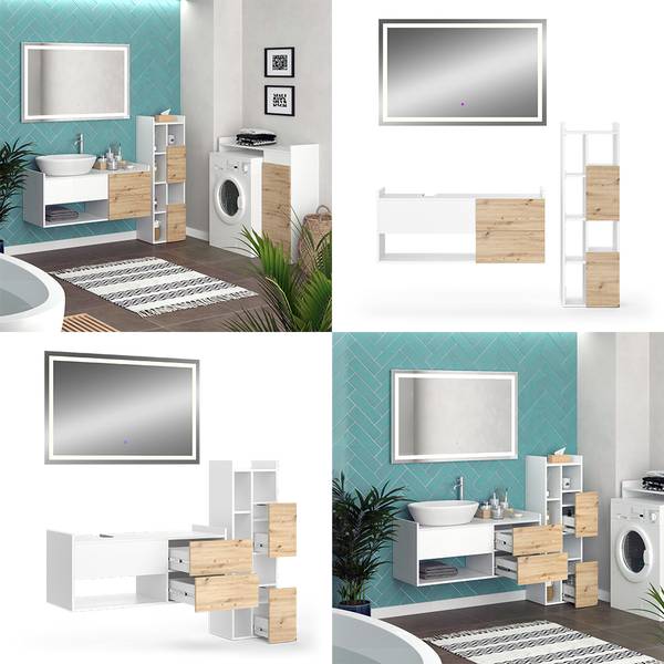 Badkamermeubel set Alf 40711, set van 3 bruin - wit - plaatmateriaal op houtbasis - 105 x 45 x 43 cm