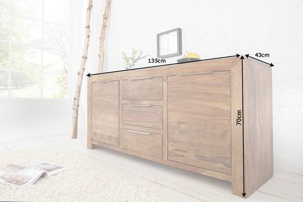 Sideboard PURE Braun - Sheesham - 135 x 70 x 43 cm