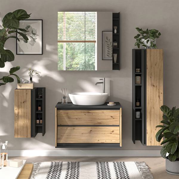 Armoire murale Edelin 57991 Anthracite - Imitation chêne noueux
