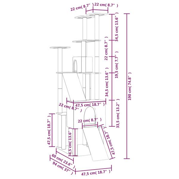 Kratzbaum 3015955 Grau - Holzwerkstoff - Textil - 94 x 190 x 48 cm