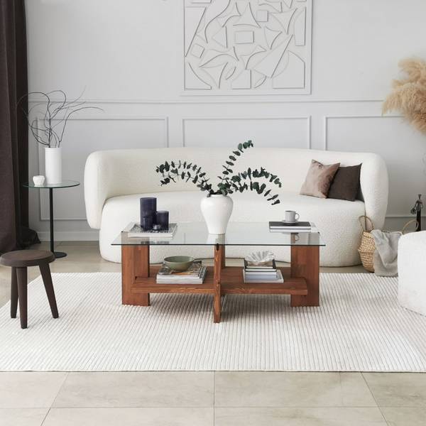 Salontafel Babylon beige - glas - 60 x 40 x 105 cm