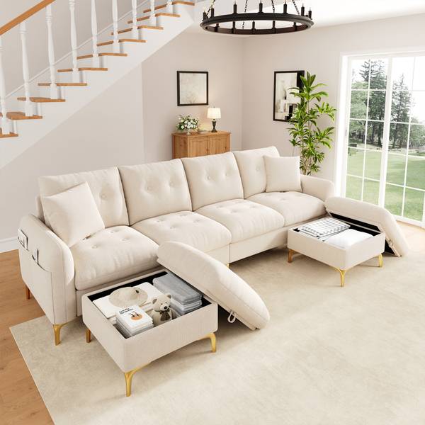 Ecksofa XUENI664 Ⅳ Beige - Chenille - 137 x 85 x 263 cm