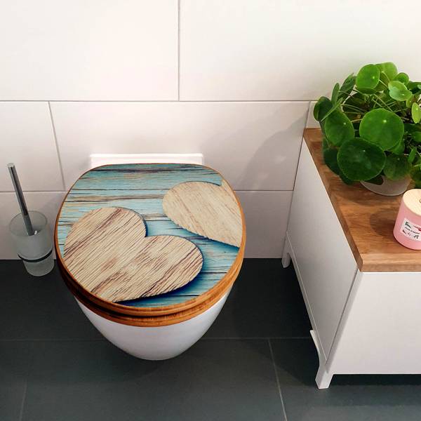 WC-Sitz mit Absenkautomatik Holz Herzen Braun - Bambus - Holzwerkstoff - 38 x 5 x 49 cm