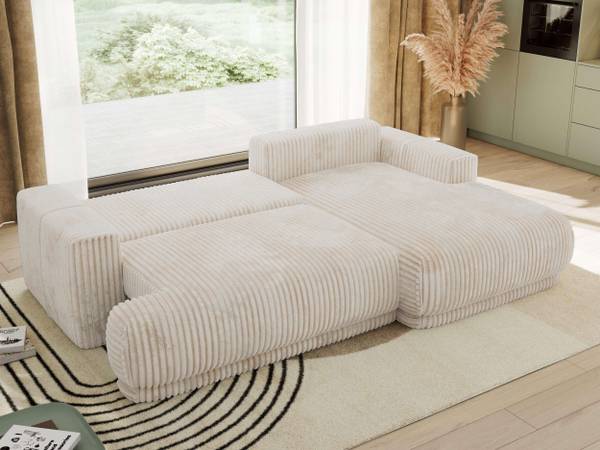 Ecksofa RINA L Beige - Ecke davorstehend rechts - Schlaffunktion davorstehend rechts - Cord - Polyester