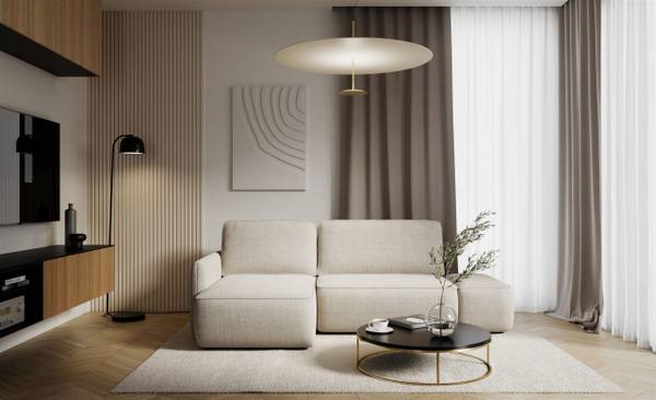 Ecksofa LUKA mit Schlaffunktion Beige - Ecke davorstehend links