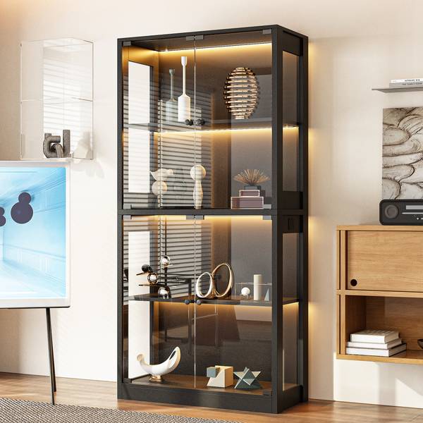 Glasvitrine LX541 Schwarz - Holzwerkstoff - Glas - 80 x 165 x 35 cm