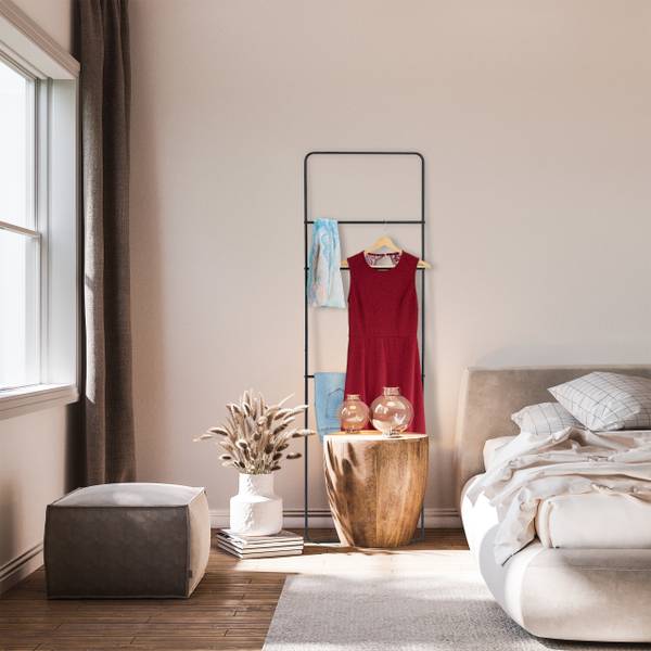 Handdoekladder metaal met 3 houders zwart - staal - 56 x 181 x 2 cm