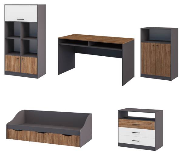 Kinderzimmer-Set VARDEN 5 Grau - Holzwerkstoff - 596 x 160 x 95 cm