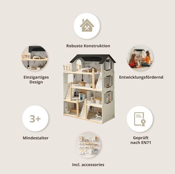 Puppenhaus LYONNAISE 19 tlg Braun - Holzwerkstoff - 32 x 81 x 61 cm