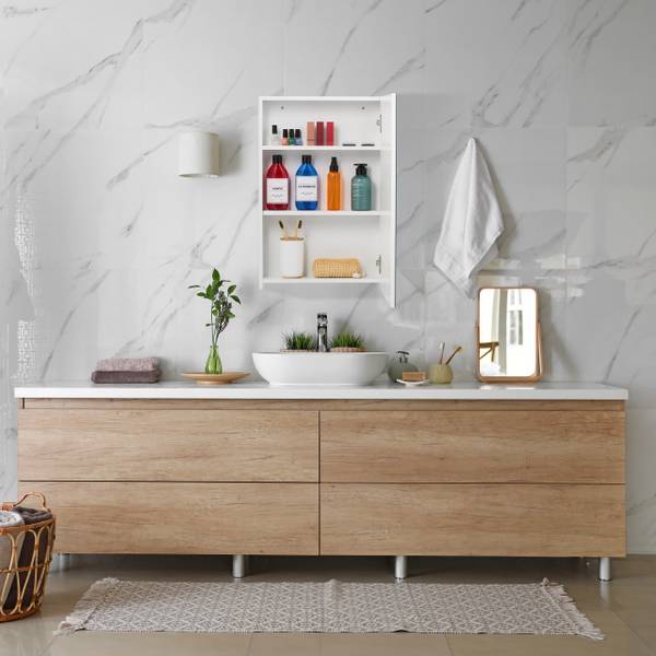 Armoire murale pour la salle de bain Argenté - Blanc - Aluminium - 40 x 61 x 12 cm