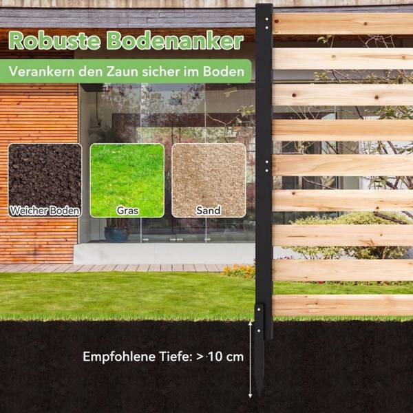 Gartenzaun ZB35497 3-tlg. Braun - Massivholz - 98 x 107 x 98 cm