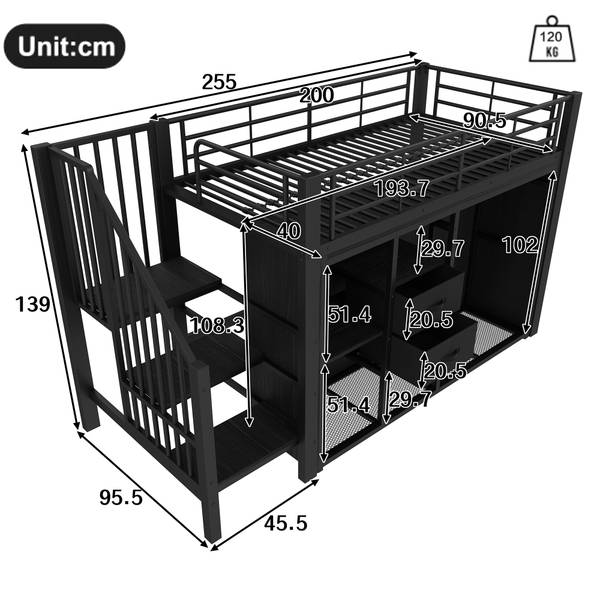 Hochbett K-1149 Schwarz