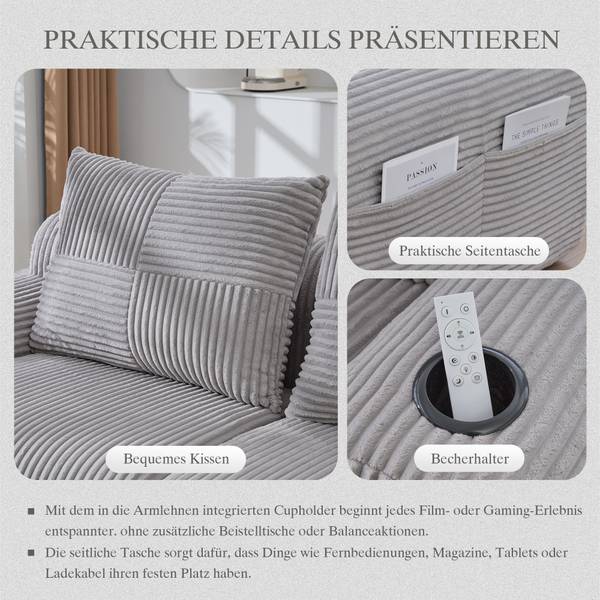 2-Sitzer Sofa MERIDIANCLARITY Grau - Cord - 200 x 80 x 99 cm