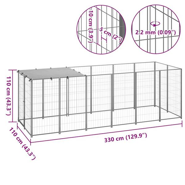 Clôture pour chiots 3008424 Argenté - Profondeur : 330 cm