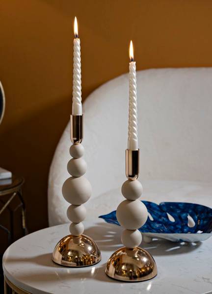 Kerzenhalter Bolly C 2Er Set Beige - Metall - 10 x 30 x 10 cm