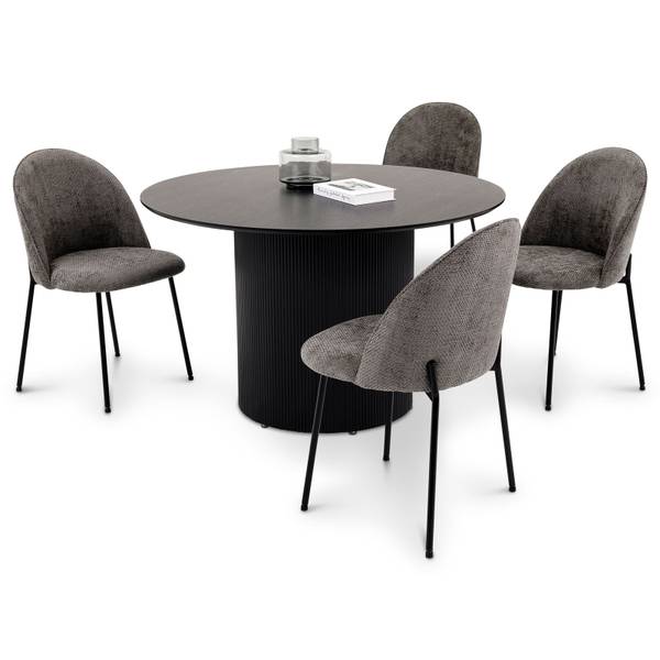 Essgruppe VIANNEY 5er Set Schwarz - Edelstahl - 120 x 75 x 120 cm