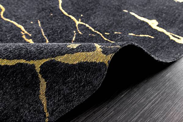 Teppich MARBLE Schwarz - Gold - Flachgewebe - Polyester - Wolle - Marmor - 240 x 1 x 160 cm
