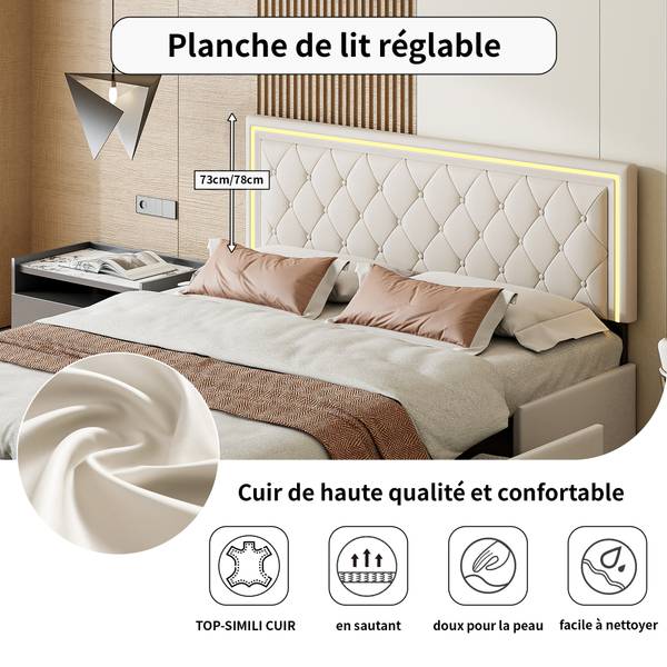 Doppelbett Polsterbett HDF09 Beige - Metall - Massivholz - 145 x 96 x 208 cm