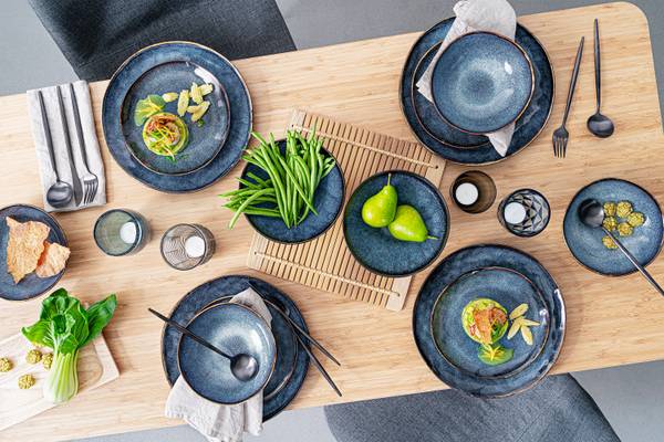 4-tlg. Espressobecher Set Tokio Schwarz - Blau - Stein - 15 x 15 x 11 cm