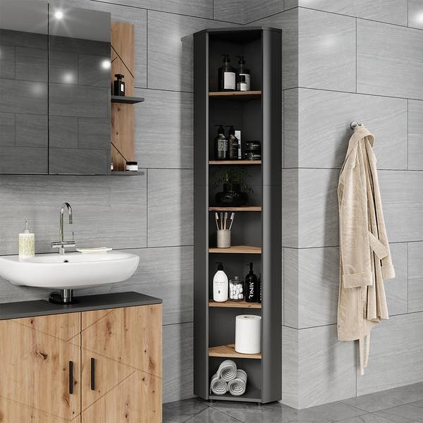 Eckhochschrank Irma 54773 Braun - Grau - Holzwerkstoff - 33 x 192 x 33 cm