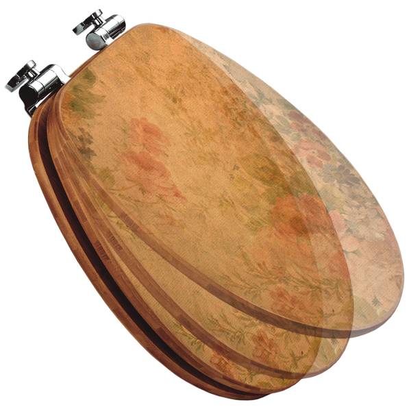 WC-Sitz mit Absenkautomatik Blumen Antik Orange - Bambus - Holzwerkstoff - 38 x 5 x 49 cm