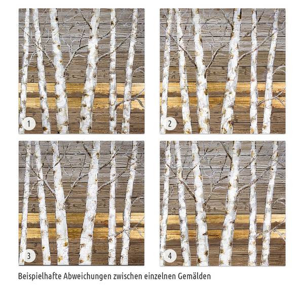 Tableau peint à la main Bouleaux Beige - Doré - Coton - 80 x 80 x 4 cm