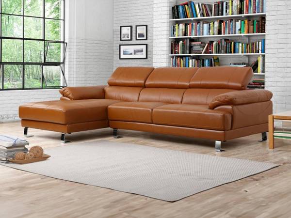 Sofa EXCELSIORA Braun - Echtleder - Textil - 165 x 74 x 265 cm