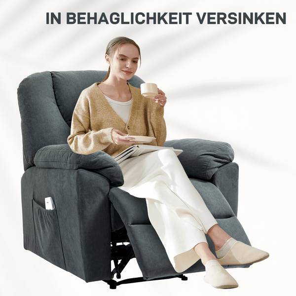 Massage-reclinerbank 83B-127V90CG grijs - polyester - velours - 88 x 101 x 97 cm