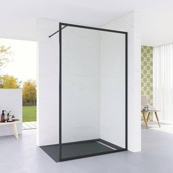 Duschwand Walk in Dusche Schwarz Rahmen Schwarz - Glas - 100 x 203 x 1 cm