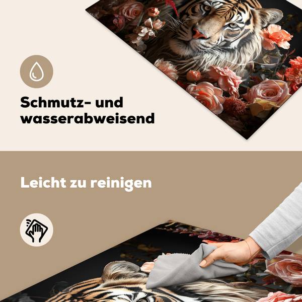 Herdabdeckplatte Tigerblumen 82 x 52 cm