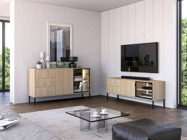Sideboard BARNEE Schwarz - Braun - Eiche Dekor