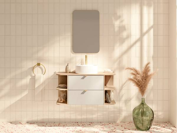 Waschbeckenunterschrank LAVENA Beige - Braun - Holz teilmassiv - 100 x 50 x 46 cm