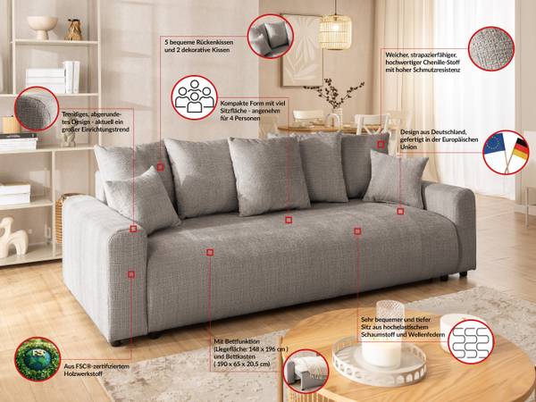 Schlafsofa Calma Taupe - Chenille