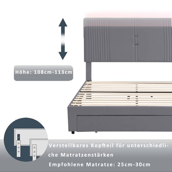 Polsterbett O12106 Grau - Holz teilmassiv - 145 x 109 x 211 cm