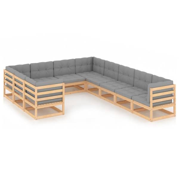 Loungeset 3009720-2  (10-delig) bruin - polyester - grenenhout - 70 x 67 x 70 cm