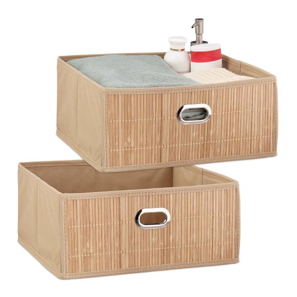 2 x Aufbewahrungskorb Bambus flach Beige - Hellbraun