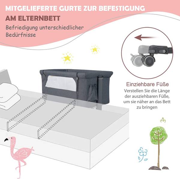 3 in 1 Beistellbett Grau - Metall - 63 x 81 x 86 cm