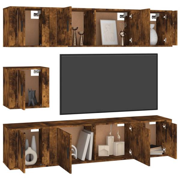 TV-Schrank 7er Set D527 Braun - Holz teilmassiv - 35 x 40 x 100 cm