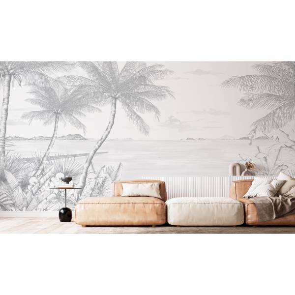 Papier peint  Echappée Tropicale Gris Gris - Largeur : 450 cm
