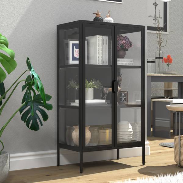 Standvitrine Floka Schwarz - Glas - Metall - 60 x 110 x 35 cm