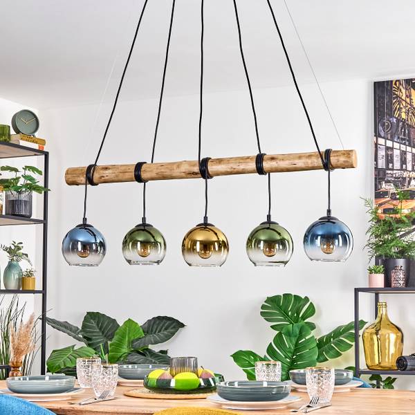 Pendelleuchte Cesaro Blau - Gold - Grün - Holzwerkstoff - Metall - 34 x 29 x 123 cm