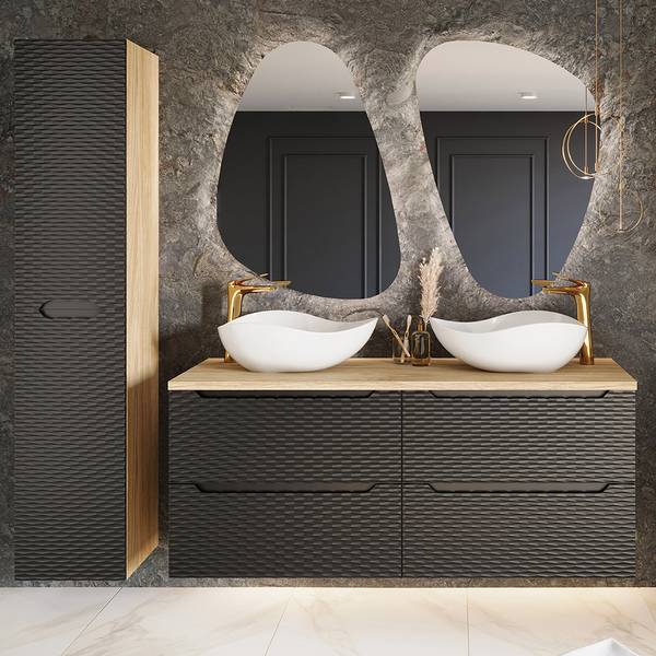 Badmöbel-Set OLUO-56-2 4er-Set Schwarz - Holzwerkstoff - 170 x 200 x 46 cm