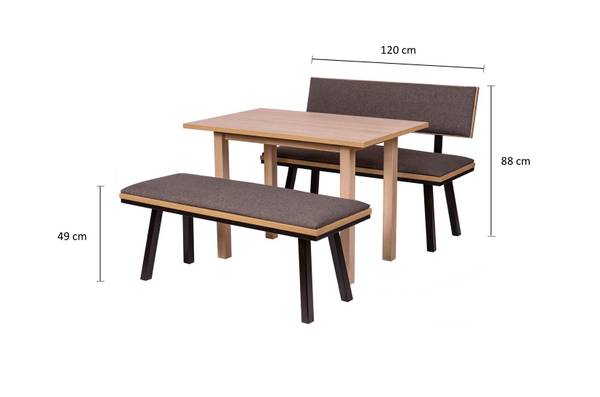 Essgruppe Die Elegante Ti II (3er Set) Schwarz - Grau - Eiche Dekor - Steingrau