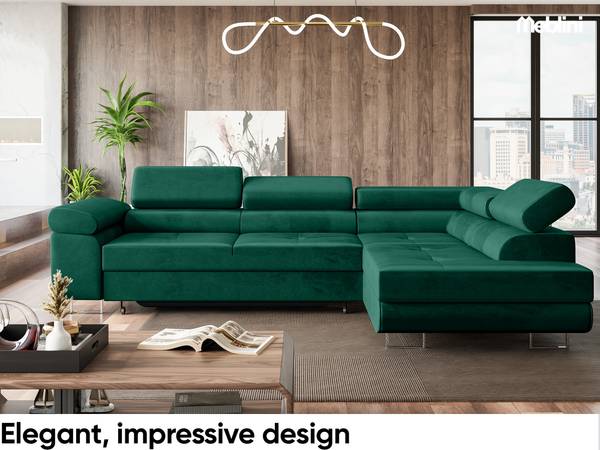 Ecksofa Maliba L-Form Rechts Grün - Ecke davorstehend rechts - Longchair davorstehend rechts - Ottomane davorstehend rechts - Schlaffunktion davorstehend links