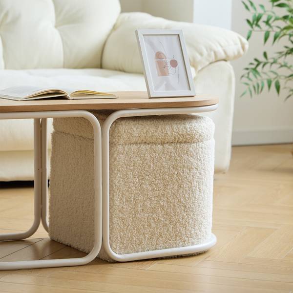 Couchtisch mit Hocker SENJA 3er Set Weiß - Holz teilmassiv - 90 x 44 x 42 cm