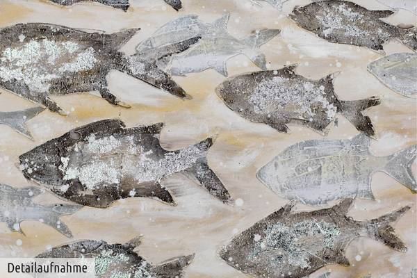 Acrylbild Handgemalt Fische Yi Beige - Grau - Baumwollstoff - 120 x 60 x 4 cm