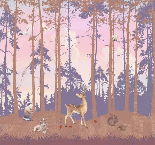 Panorama-Tapete Pikatchoune Pink - Papier - 288 x 270 x 288 cm