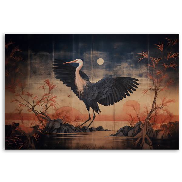 Tableau déco grue nature orientale 100 x 70 cm