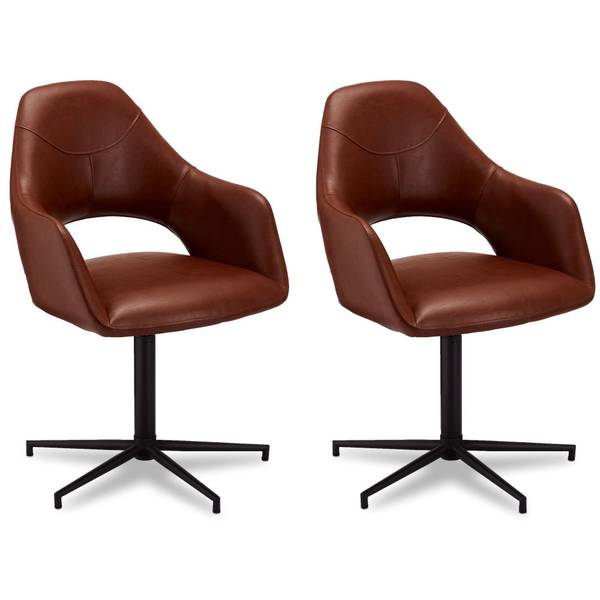 Armlehnenstuhl Luna 2er Set Braun - Kunstleder - Polyester PVC - 59 x 89 x 64 cm